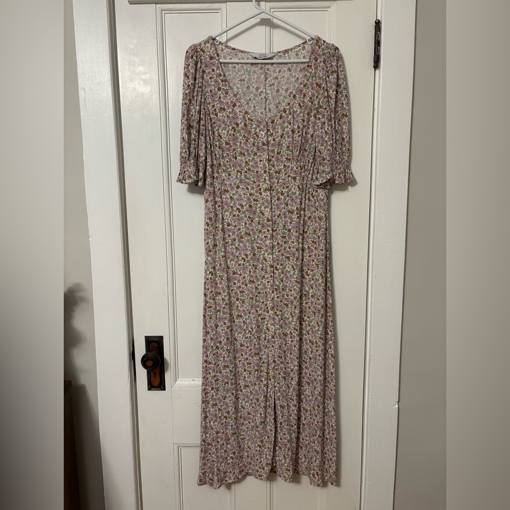 & Other Stories Floral Maxi Dress — Soft Pink, Elastic Short Sleeve | EUR